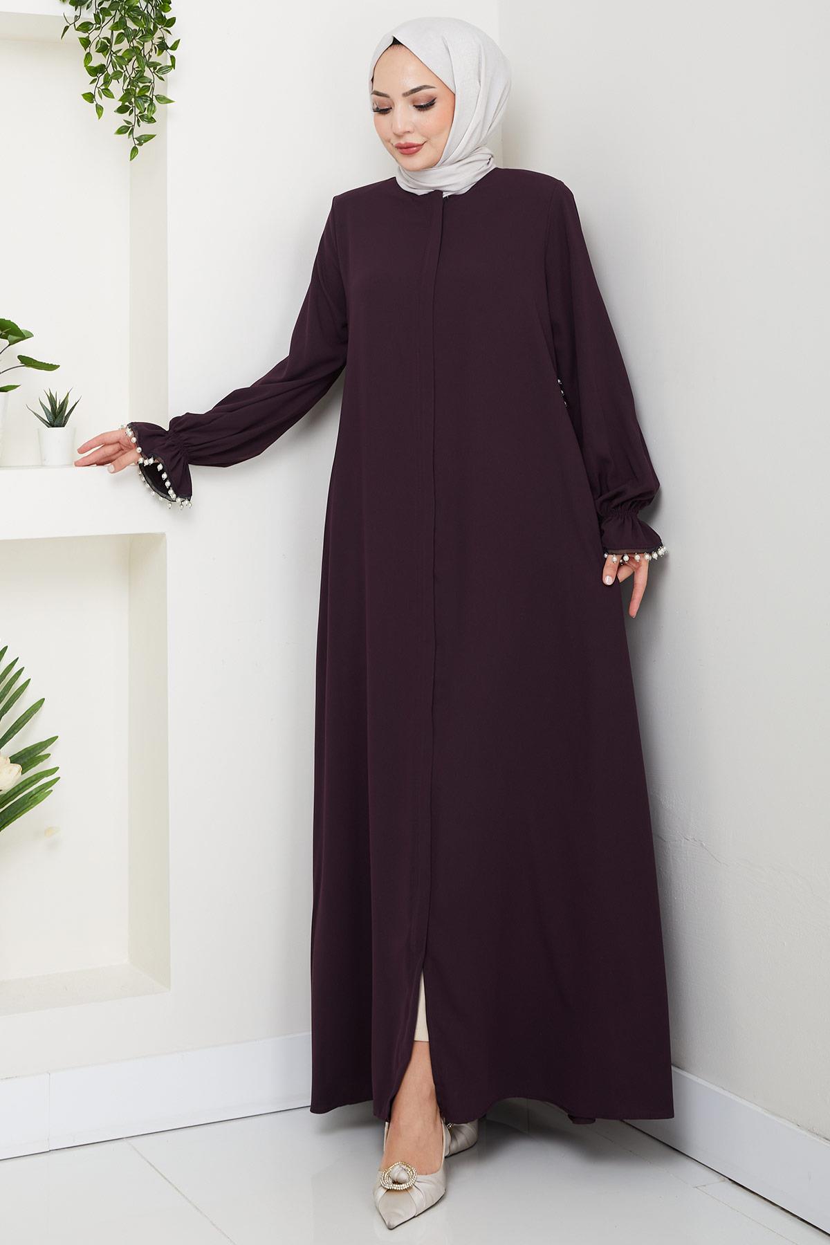 İnci Detaylı Ferace Mürdüm HM2850