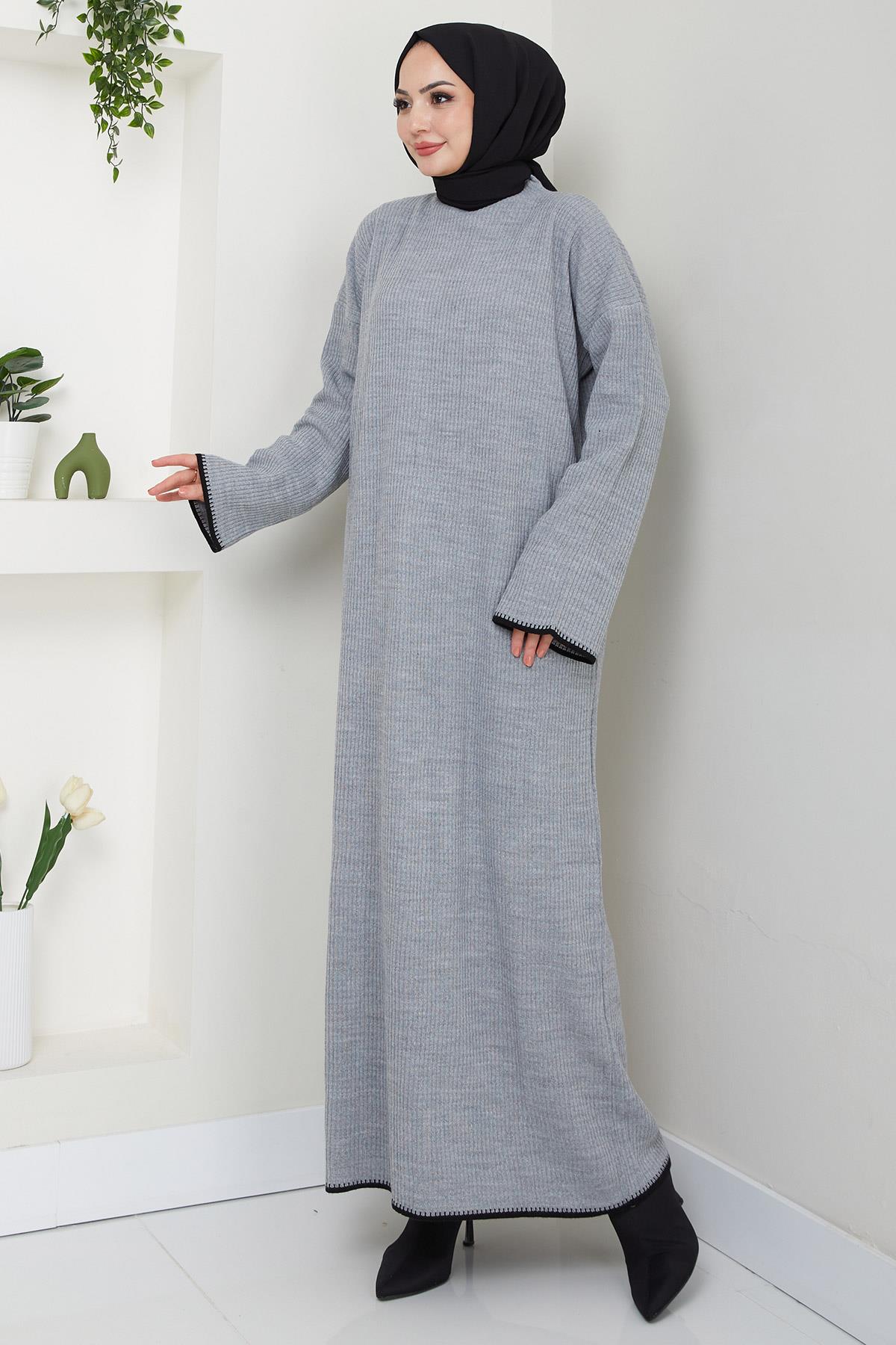 İspanyol Kol Triko Elbise Gri HM2523