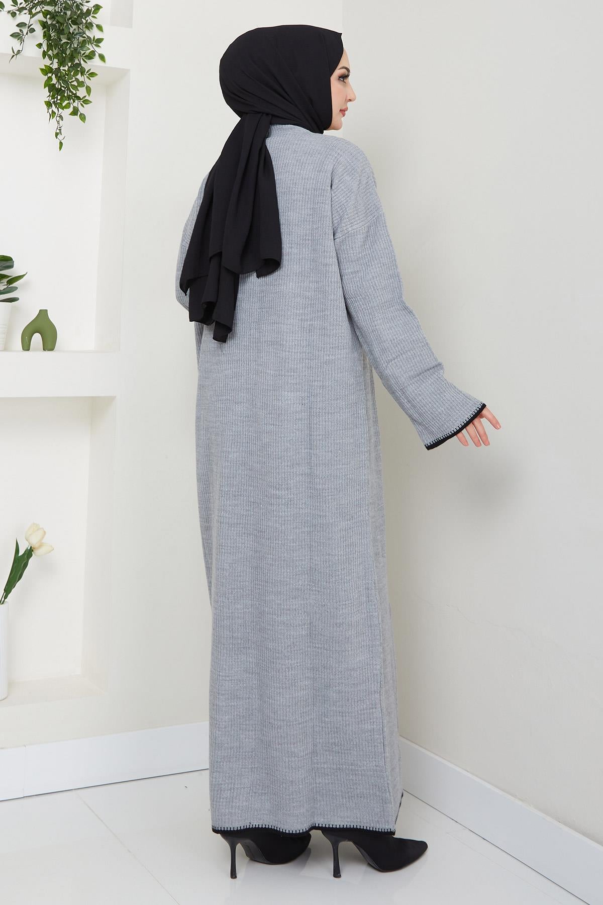 İspanyol Kol Triko Elbise Gri HM2523
