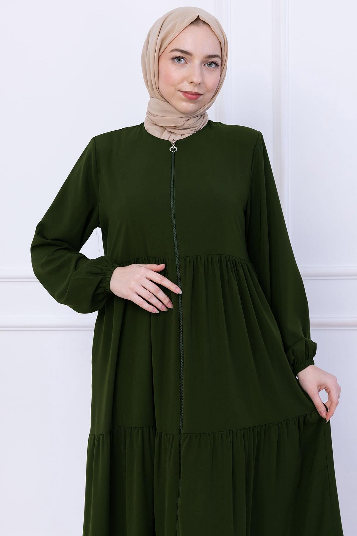 Kat Kat Büzgülü Ferace Haki HM2735