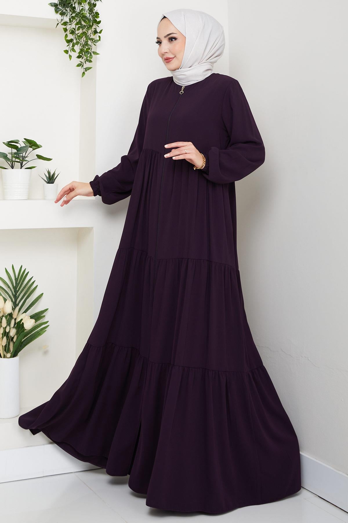 Kat Kat Büzgülü Ferace Mürdüm HM2735