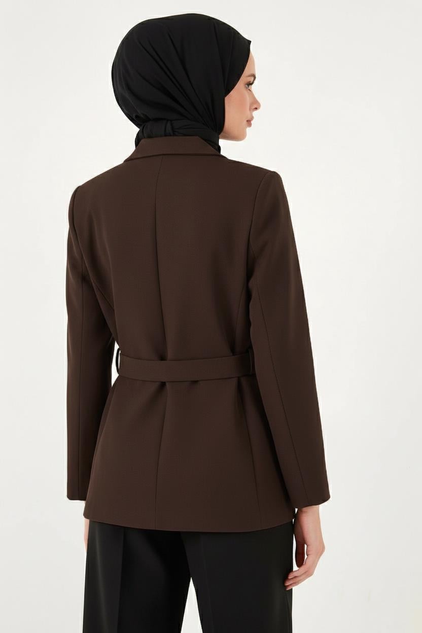 Kemerli Blazer Ceket Kahverengi HM262697