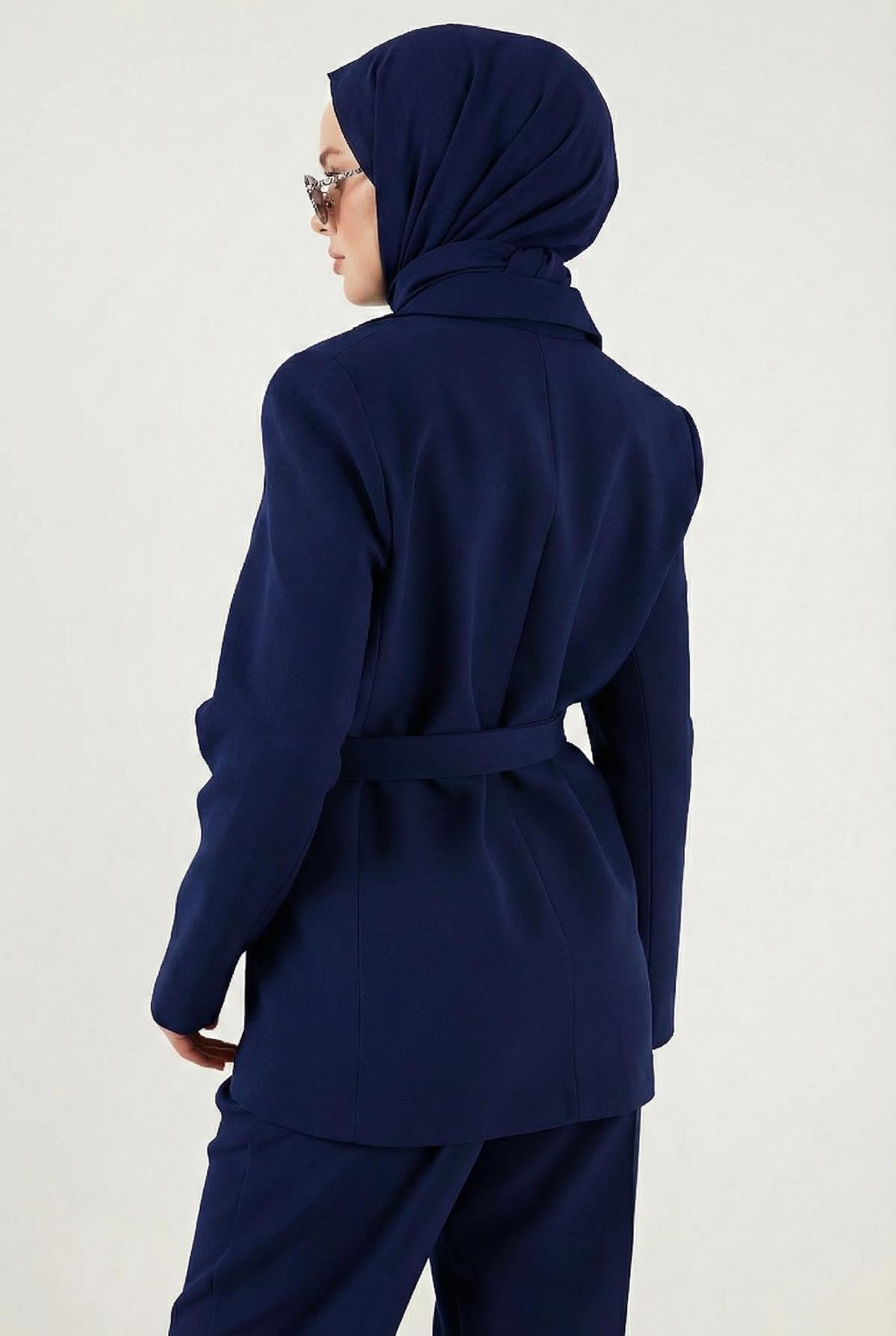 Kemerli Blazer Ceket Lacivert HM262697