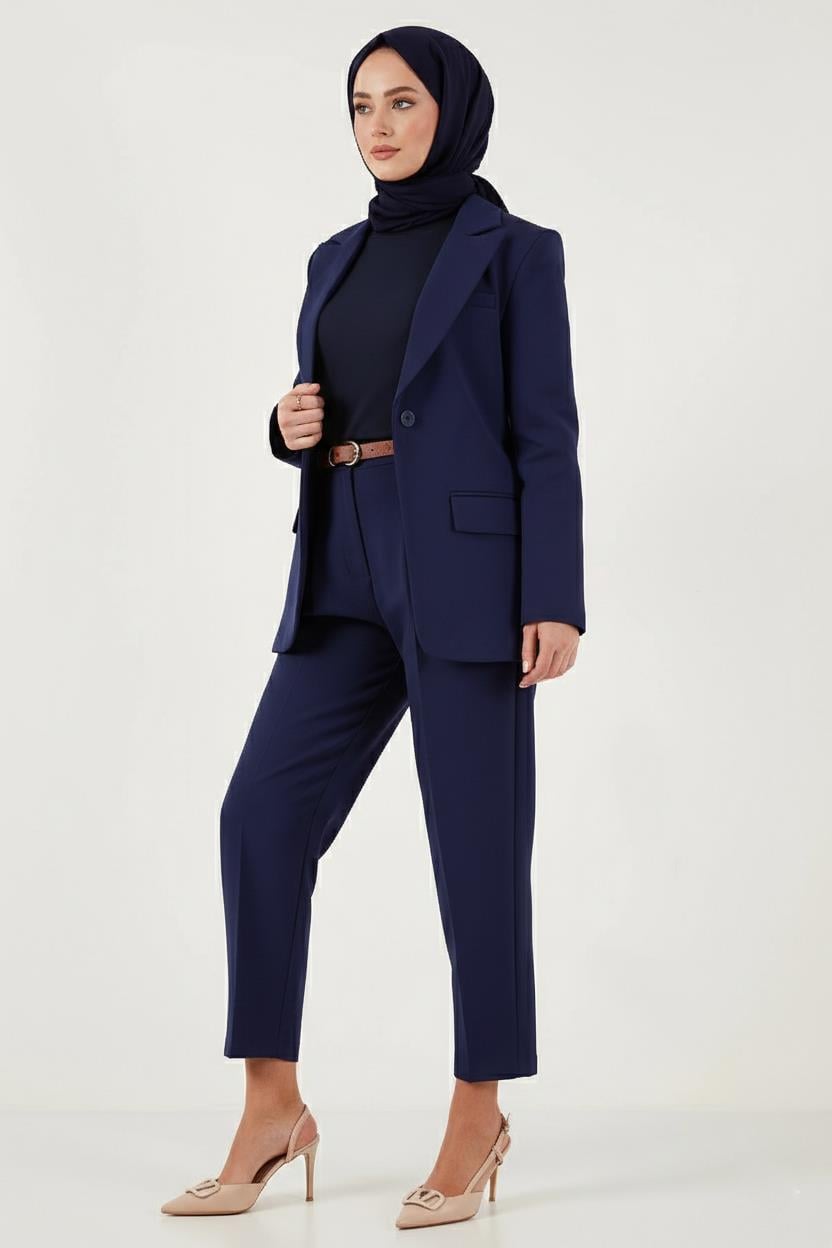 Kemerli Blazer Ceket Lacivert HM262697