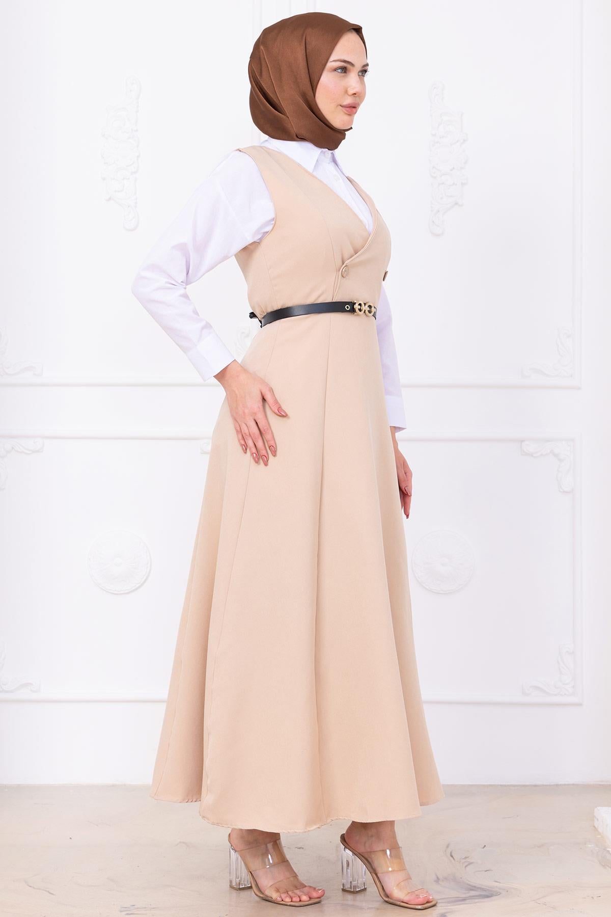 Kemerli Düğmeli Jile Bej HM2741