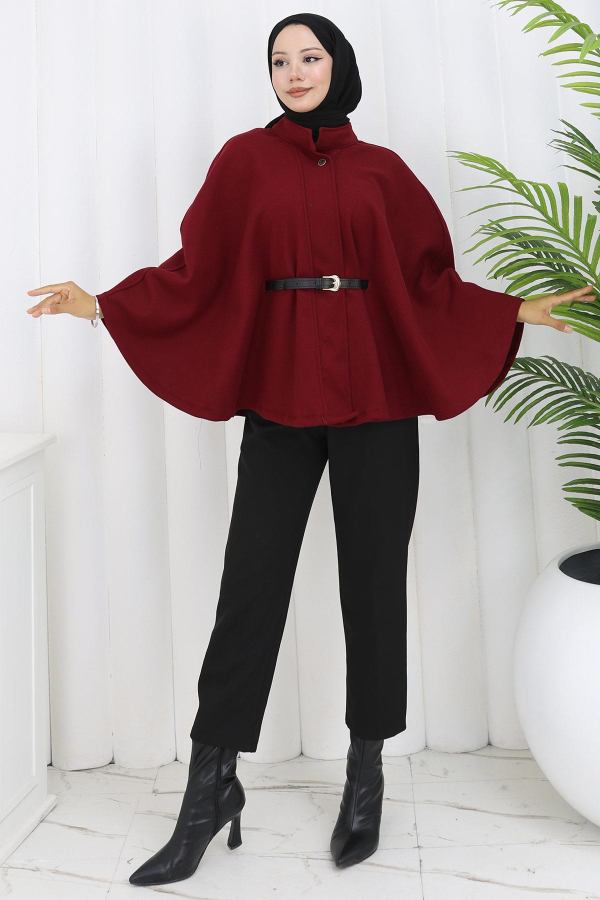 Kemerli Kaşe Panço Bordo HM2842