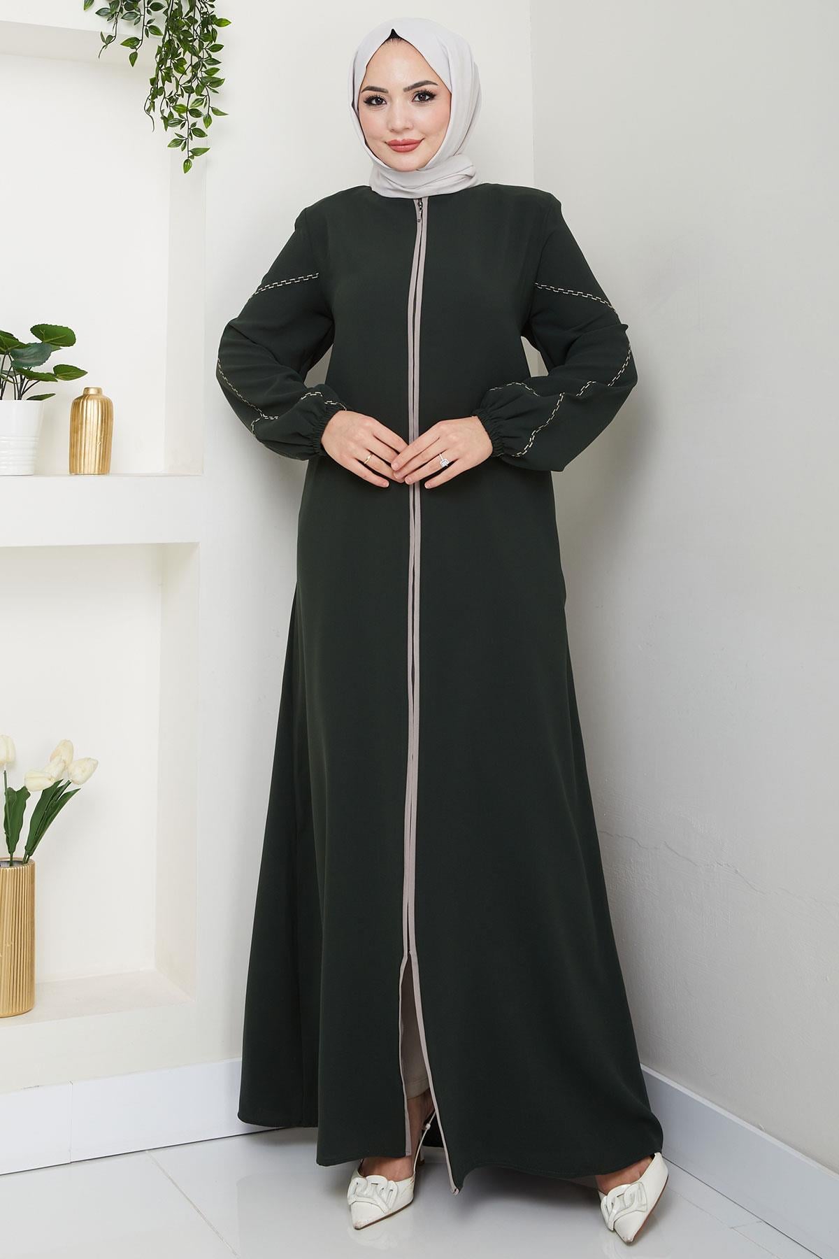 Kolları Nakışlı Ferace Haki HM2721