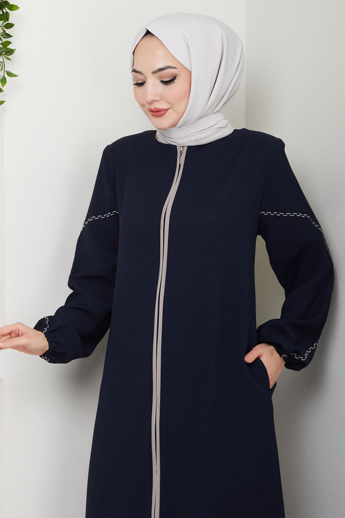 Kolları Nakışlı Ferace Lacivert HM2721