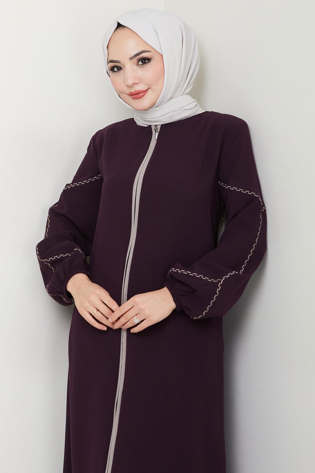 Kolları Nakışlı Ferace Mürdüm HM2721