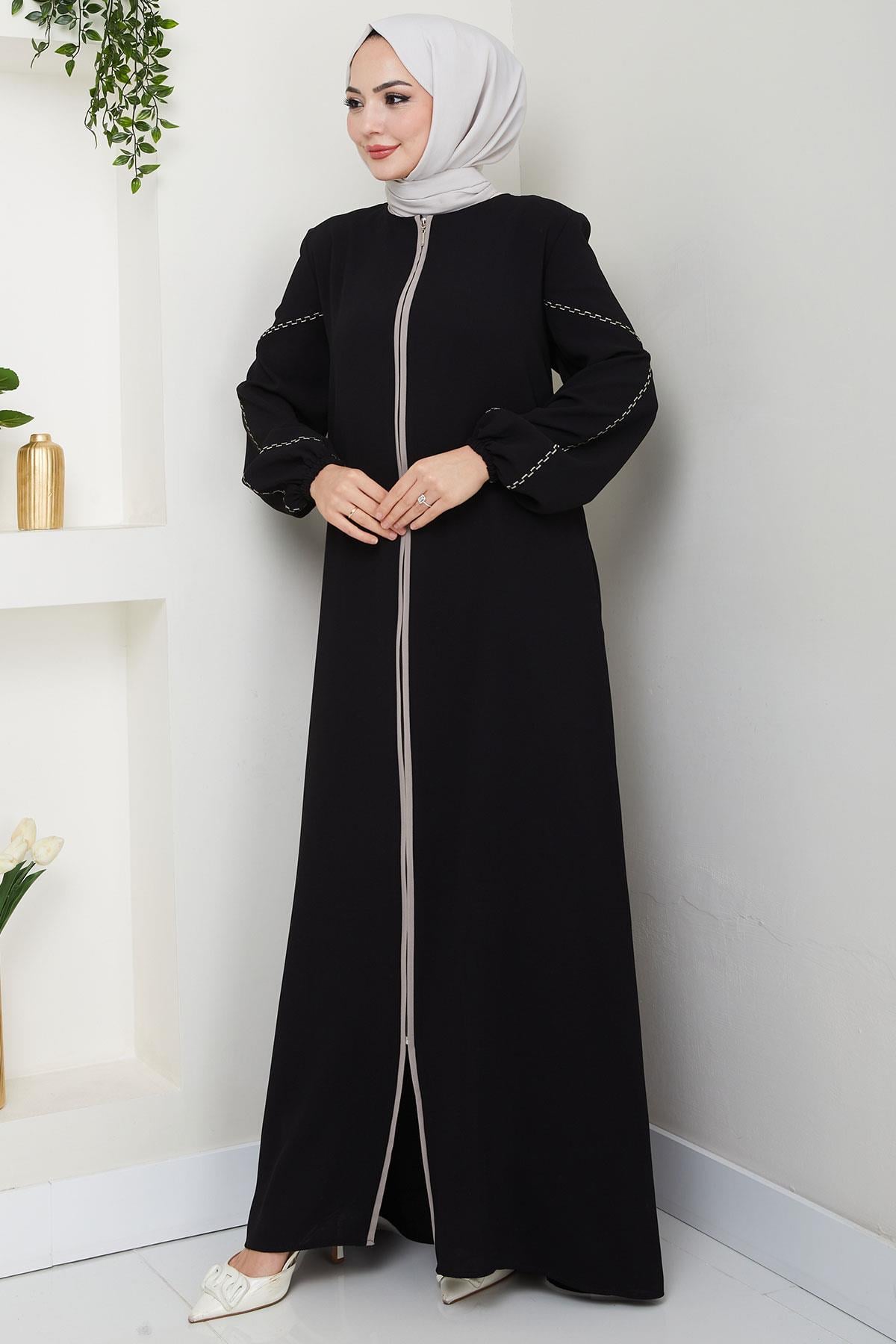 Kolları Nakışlı Ferace Siyah HM2721