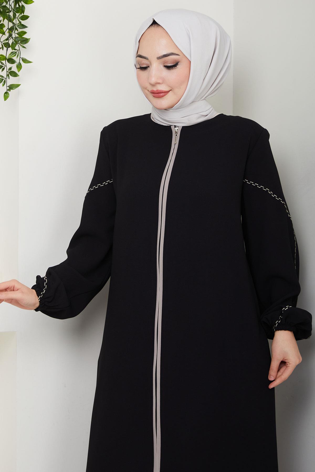 Kolları Nakışlı Ferace Siyah HM2721