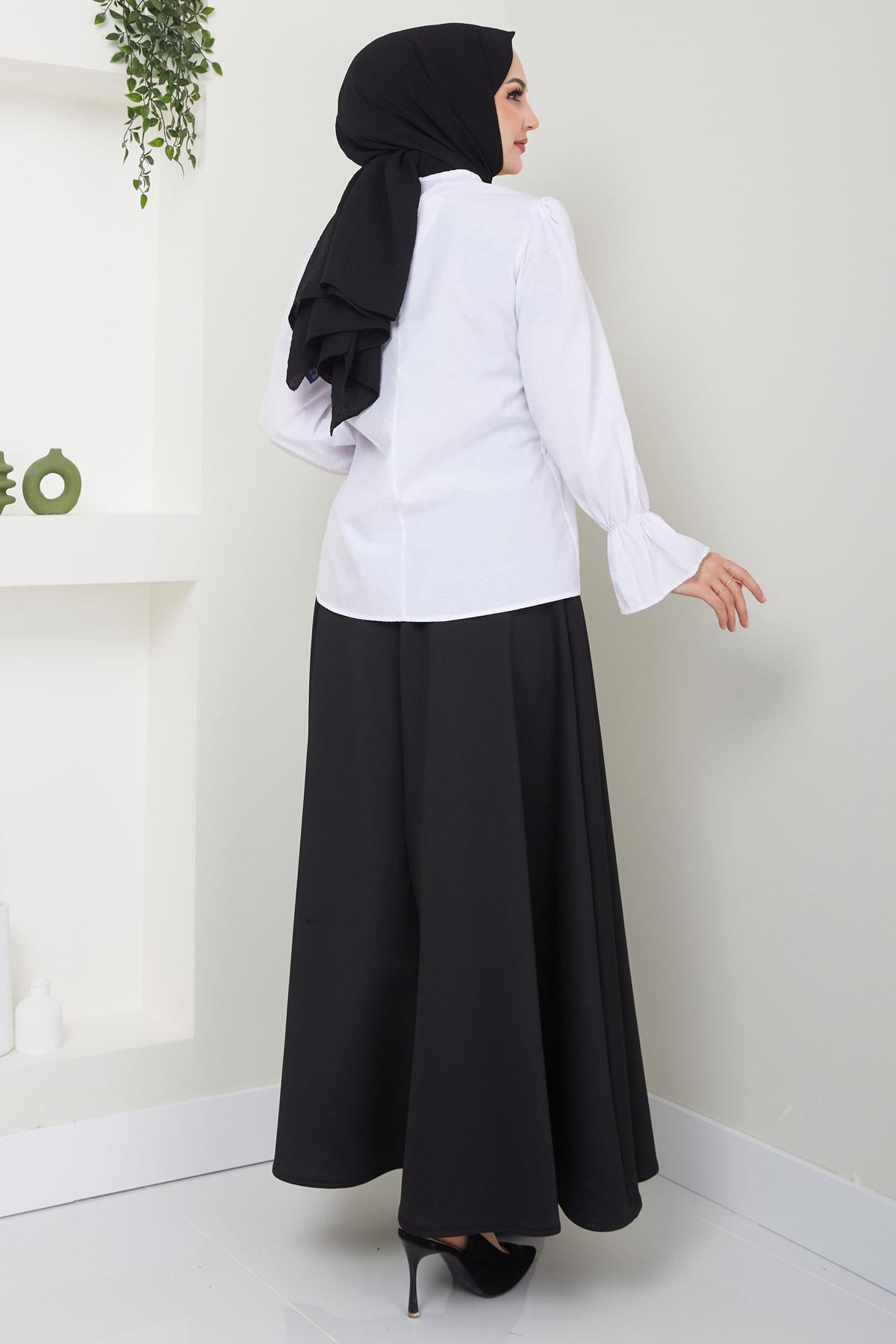 Kolu Lastikli Bluz Beyaz HM2417