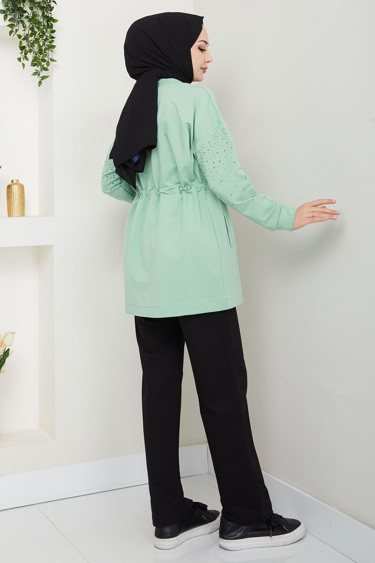 Kolu Taşlı Beli Bağcıklı Takım Mint HM2718