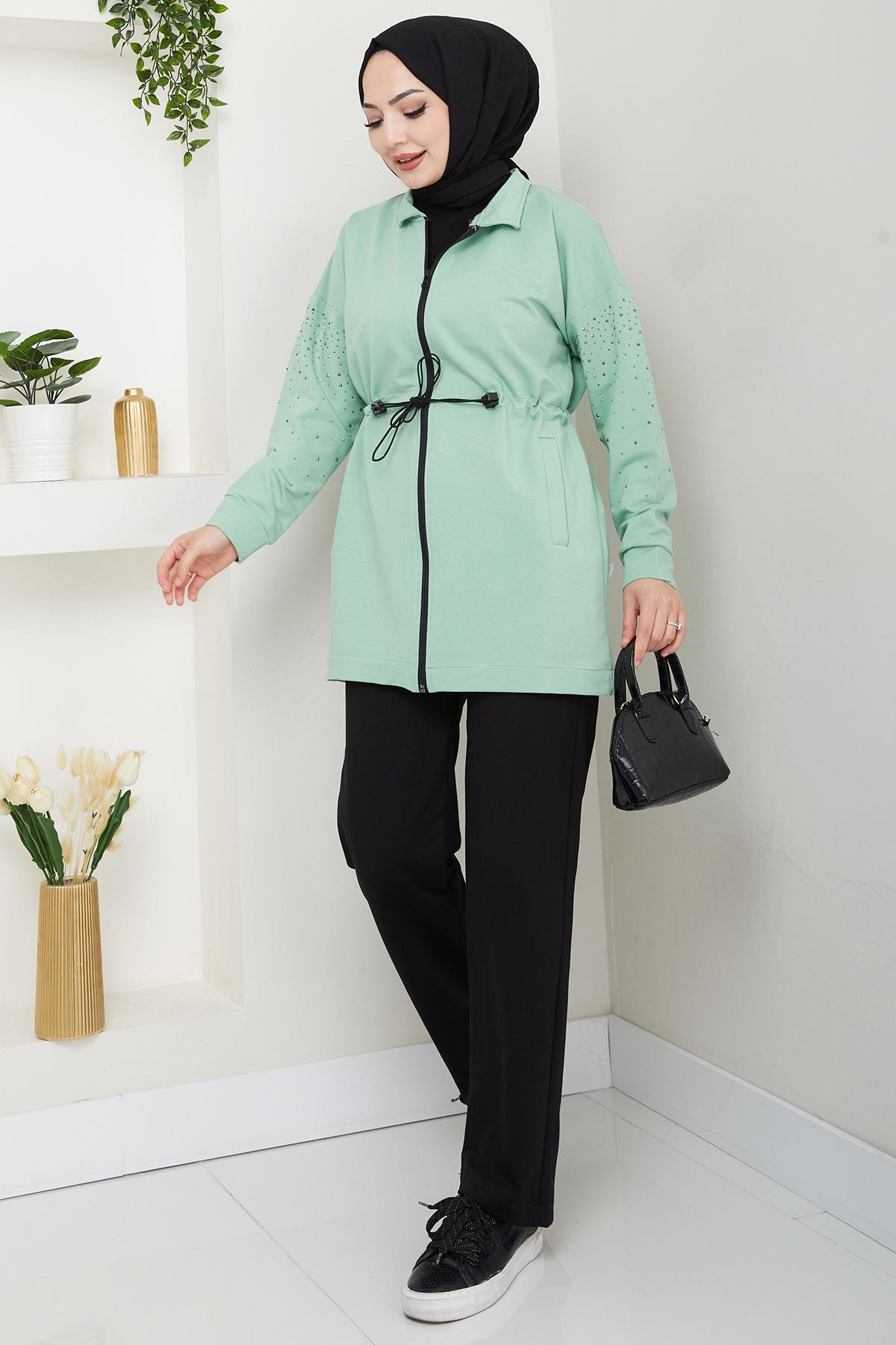 Kolu Taşlı Beli Bağcıklı Takım Mint HM2718