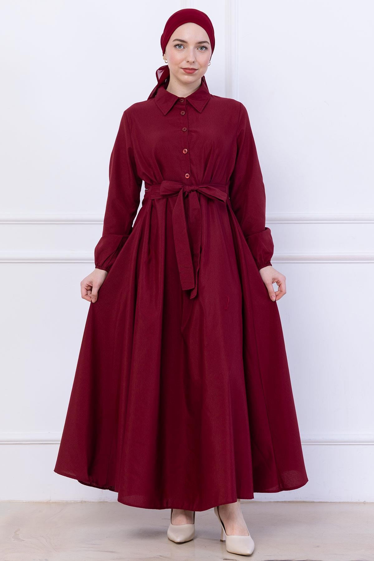 Kuşaklı Mevlana Elbise Bordo HM2105