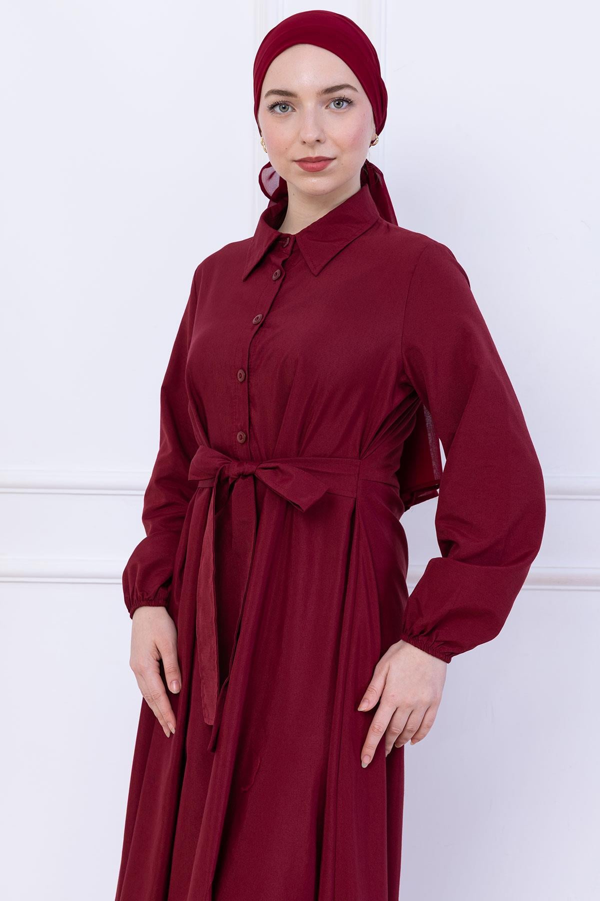 Kuşaklı Mevlana Elbise Bordo HM2105