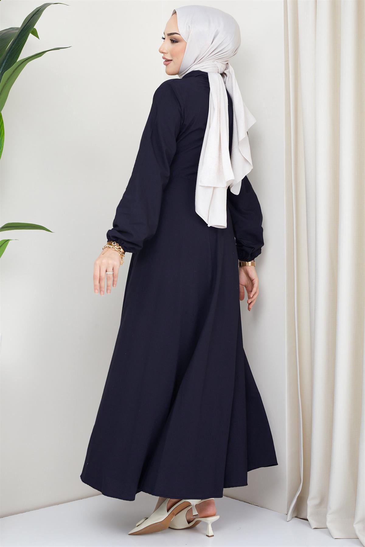 Kuşaklı Mevlana Elbise Lacivert HM2105