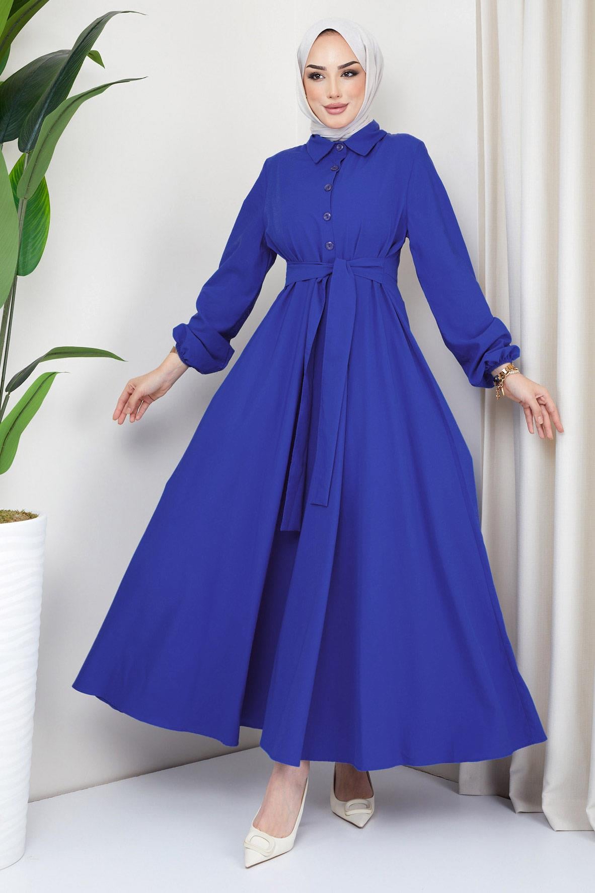 Kuşaklı Mevlana Elbise Mavi HM2105
