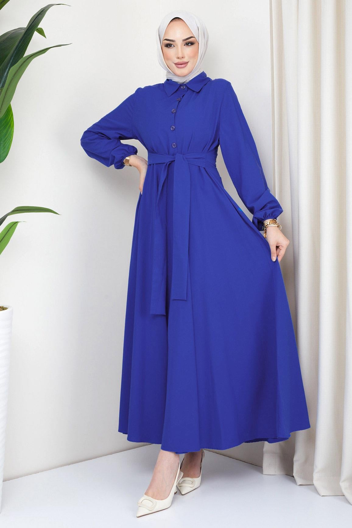 Kuşaklı Mevlana Elbise Mavi HM2105