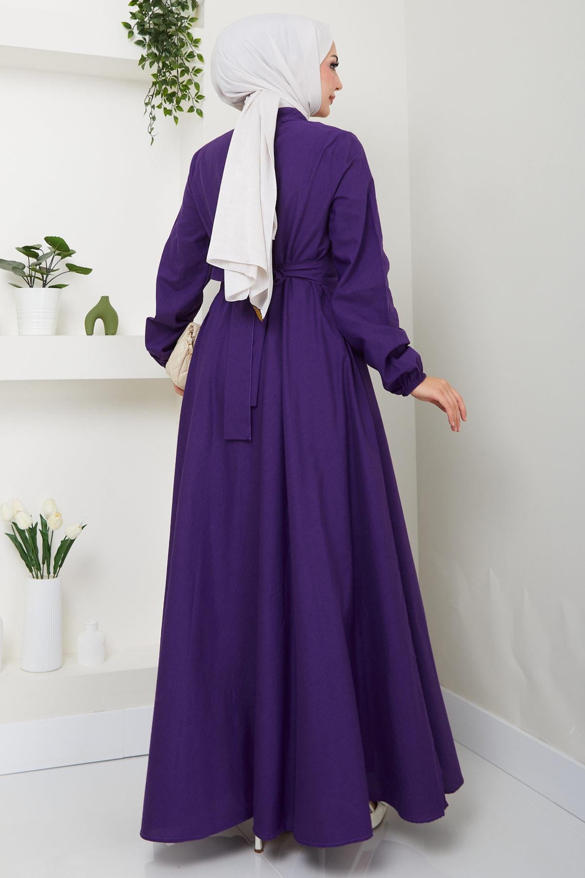 Kuşaklı Mevlana Elbise Mor HM2105