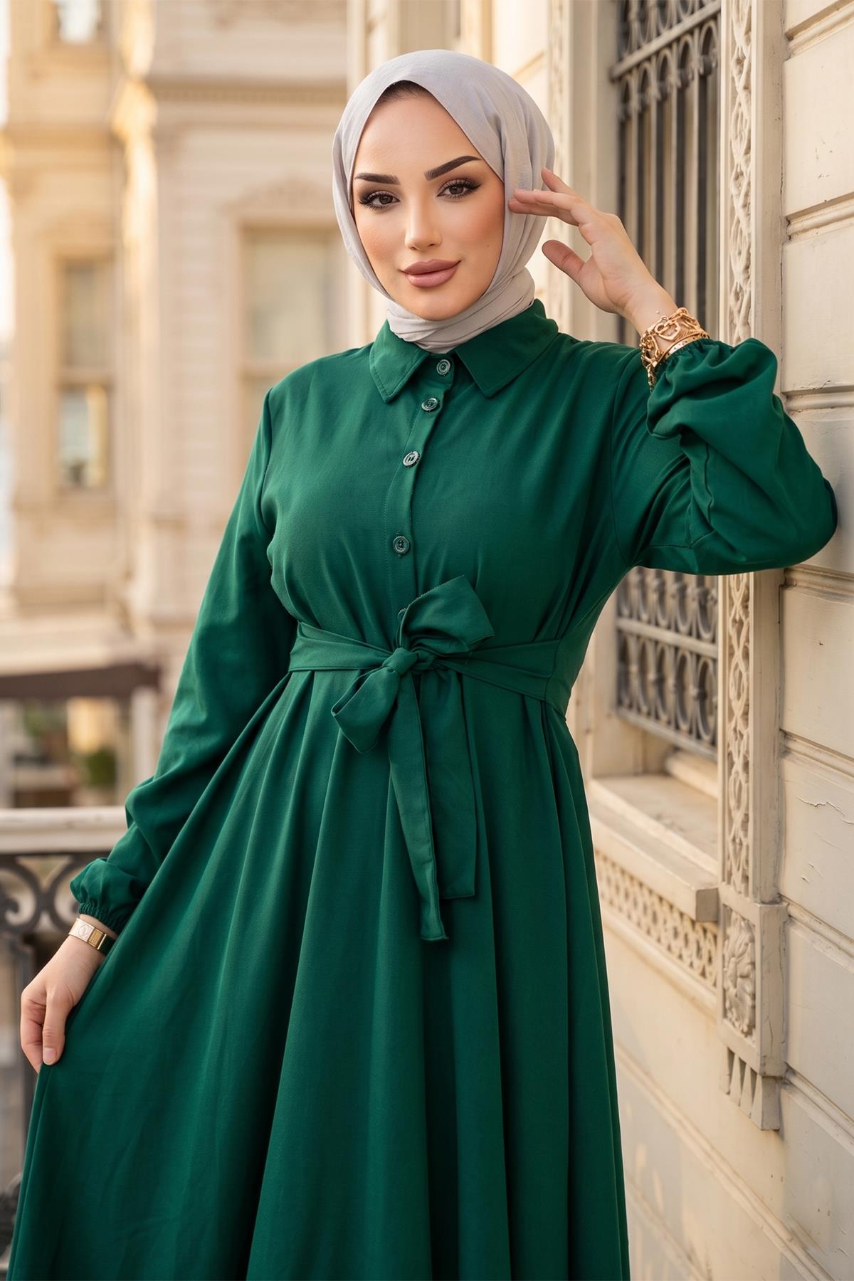 Kuşaklı Mevlana Elbise Zümrüt Yeşili HM2105