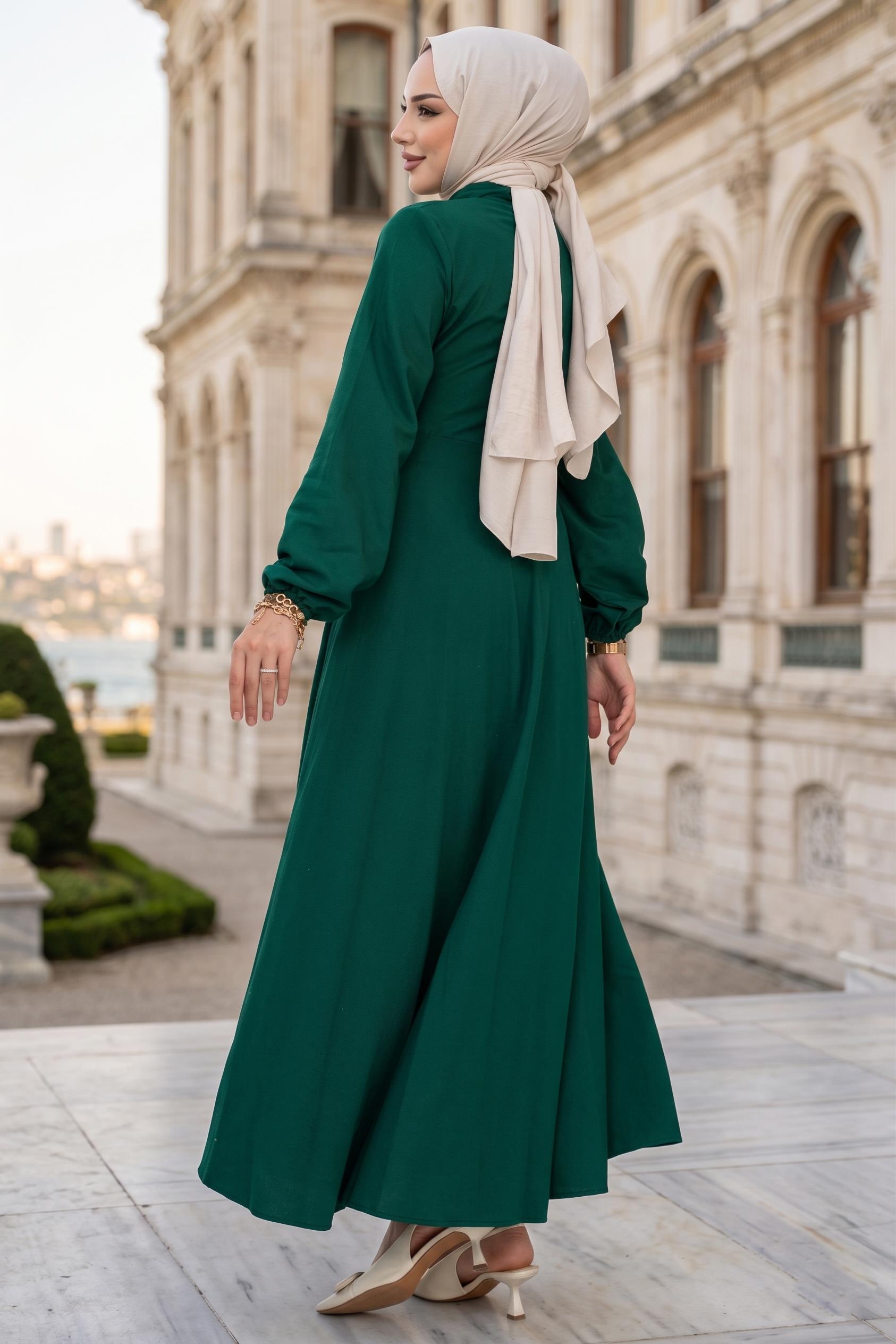 Kuşaklı Mevlana Elbise Zümrüt Yeşili HM2105