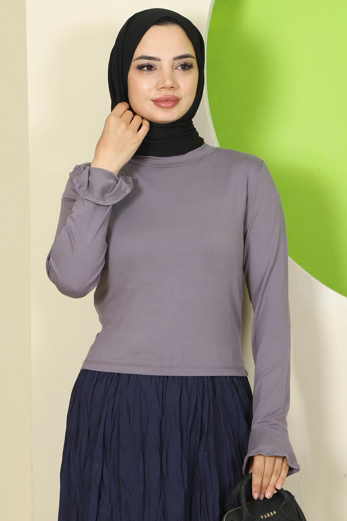 Manşeti Volanlı Bisiklet Yaka Body Gri HM2818