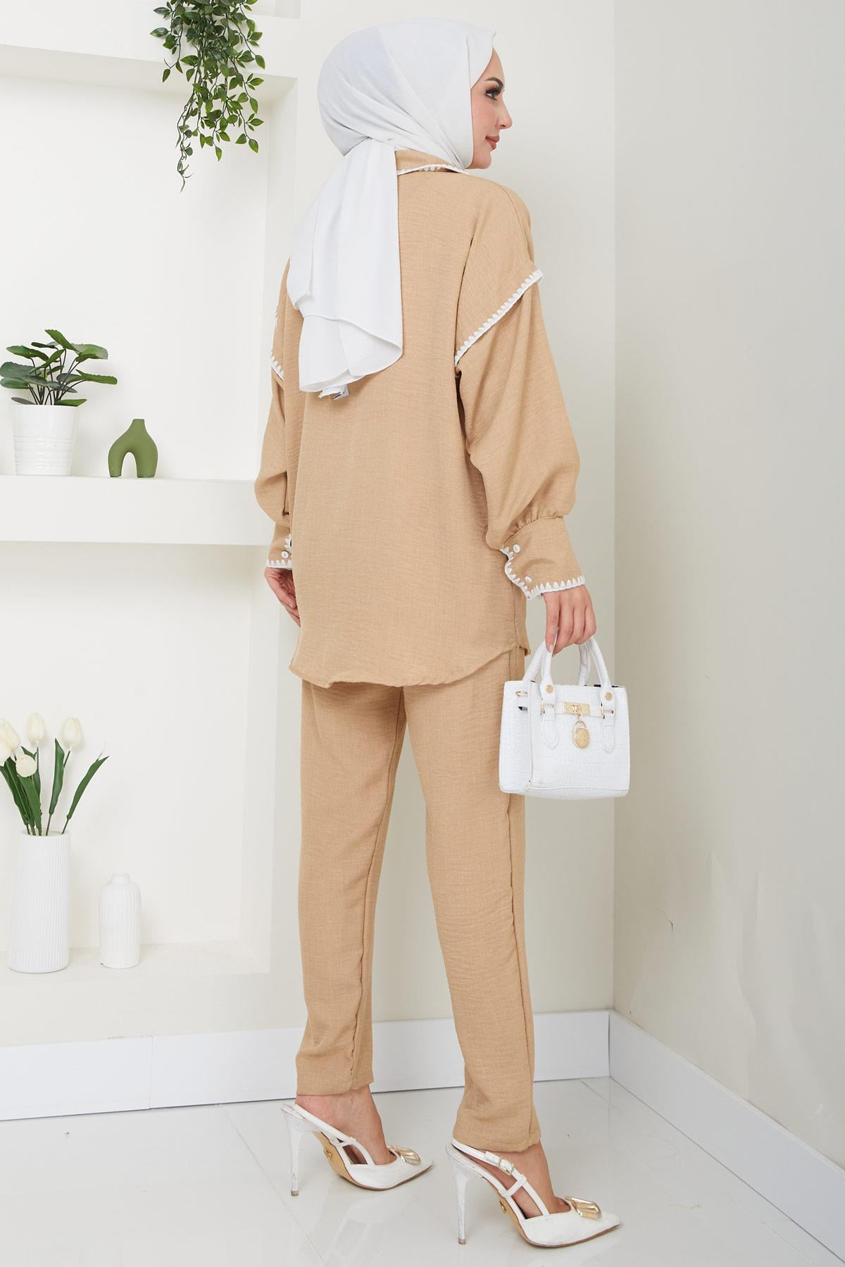Nakış İşlemeli İkili Takım Camel HM2491