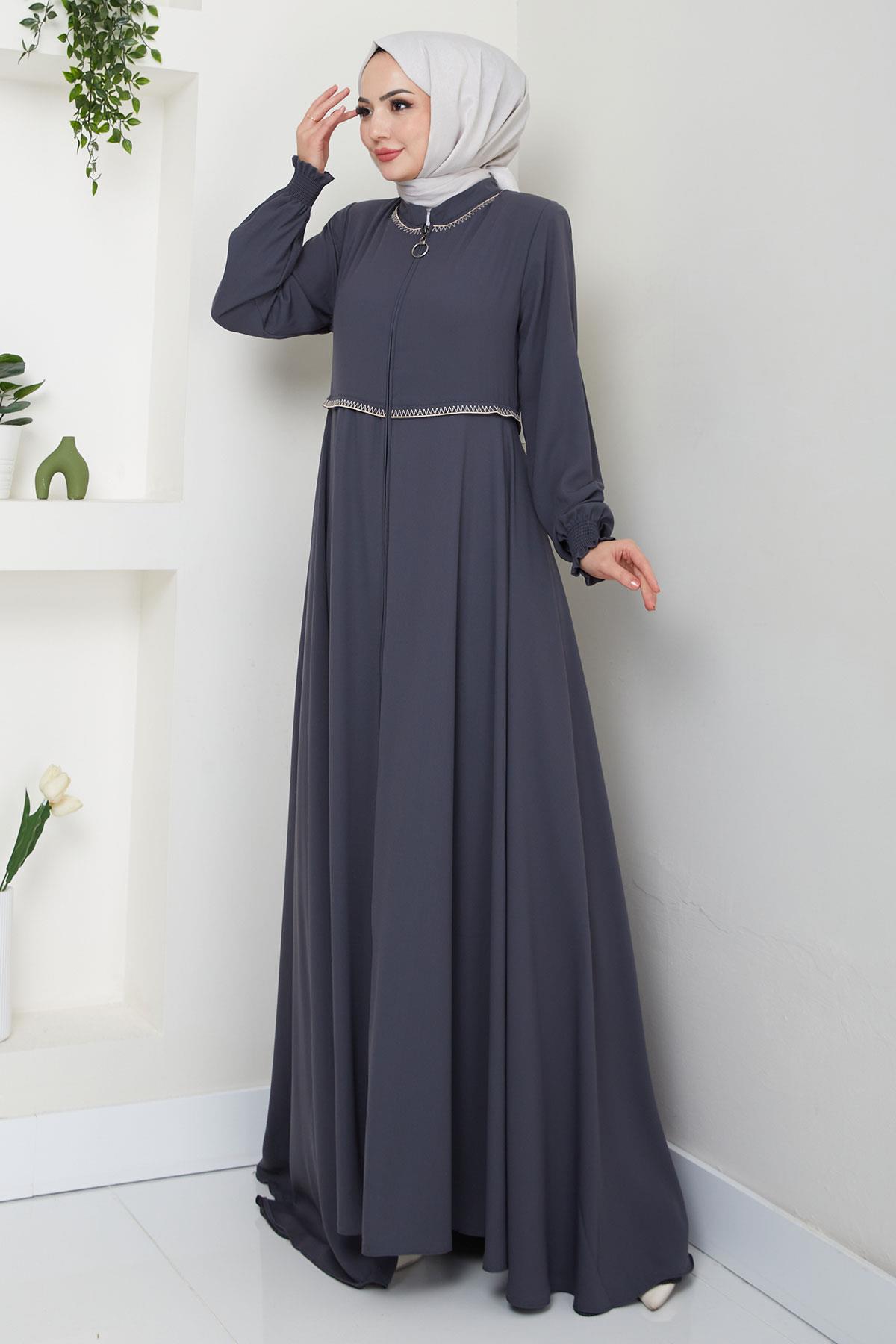 Nakışlı Mevlana Ferace Antrasit HM2359
