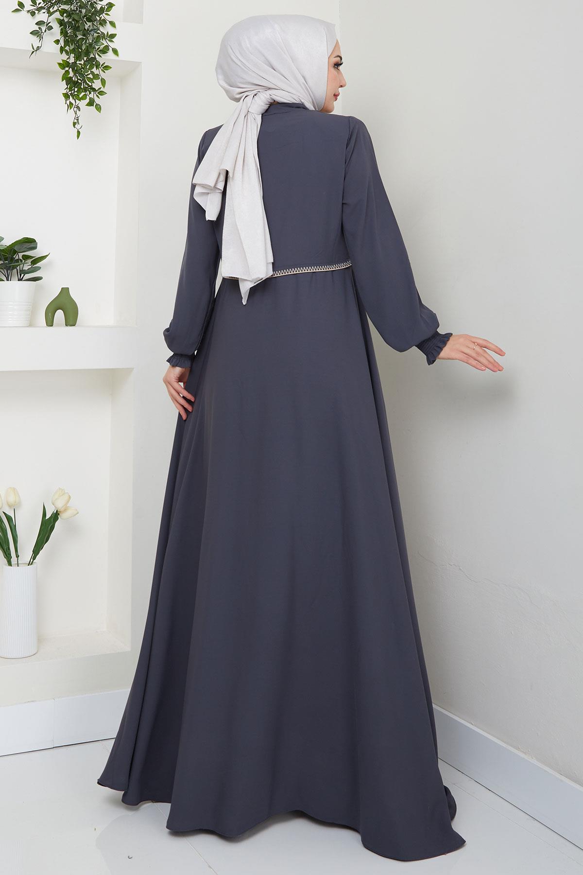 Nakışlı Mevlana Ferace Antrasit HM2359