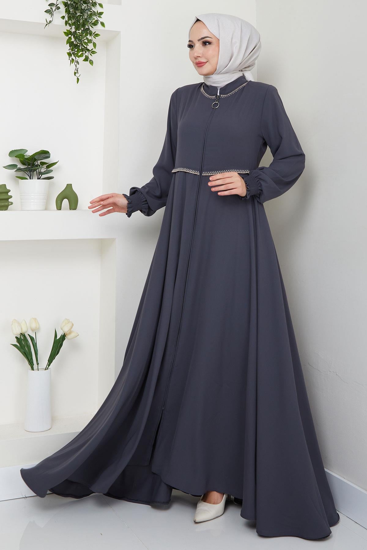 Nakışlı Mevlana Ferace Antrasit HM2359
