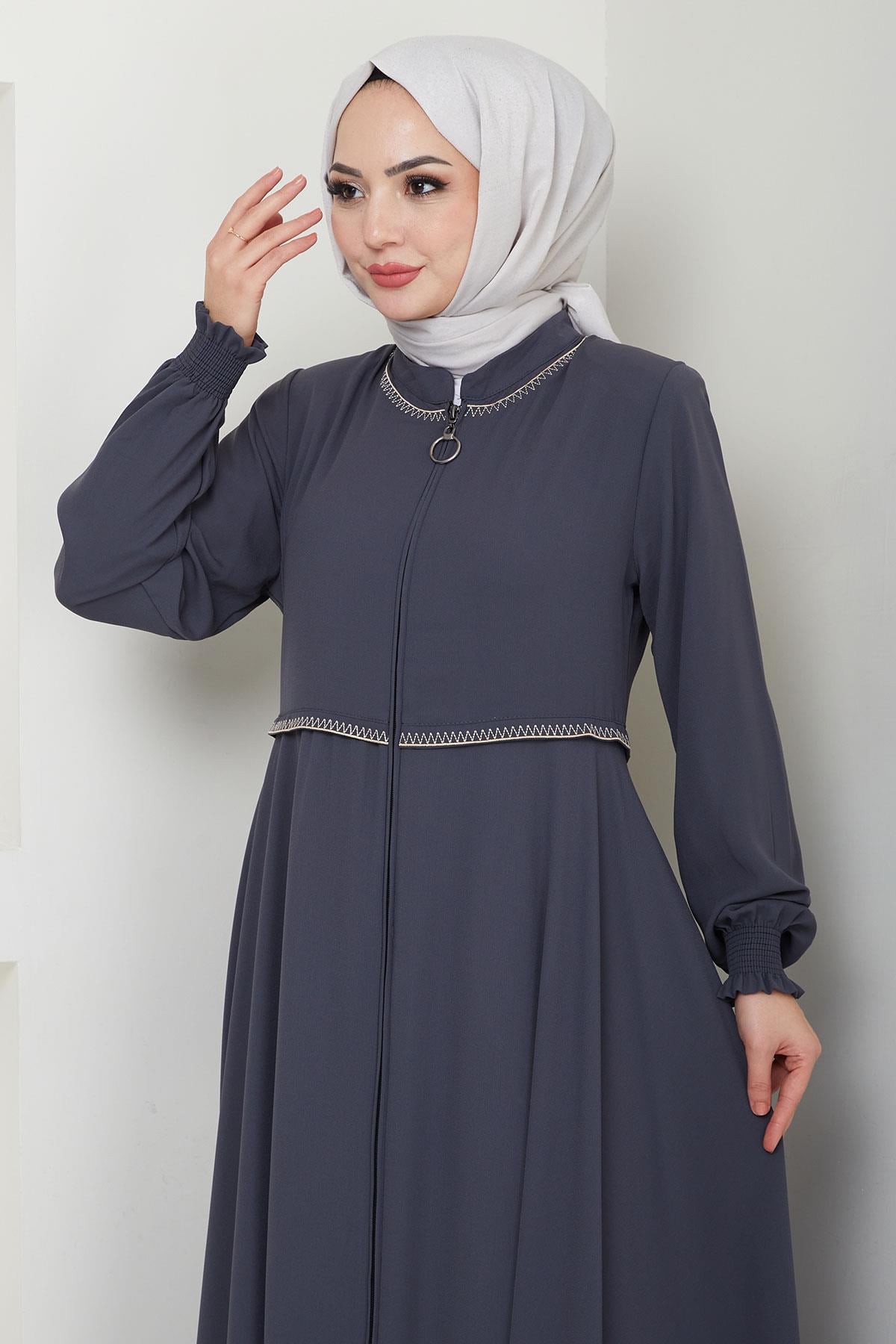 Nakışlı Mevlana Ferace Antrasit HM2359