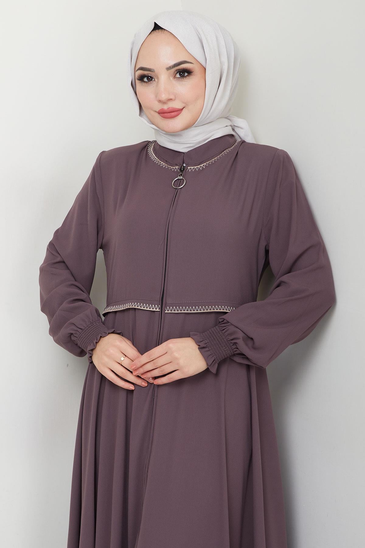 Nakışlı Mevlana Ferace Açık Kahverengi HM2359
