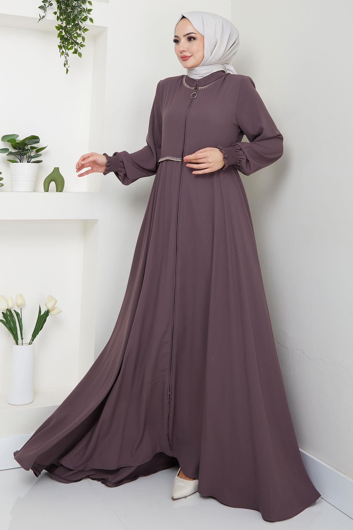 Nakışlı Mevlana Ferace Açık Kahverengi HM2359