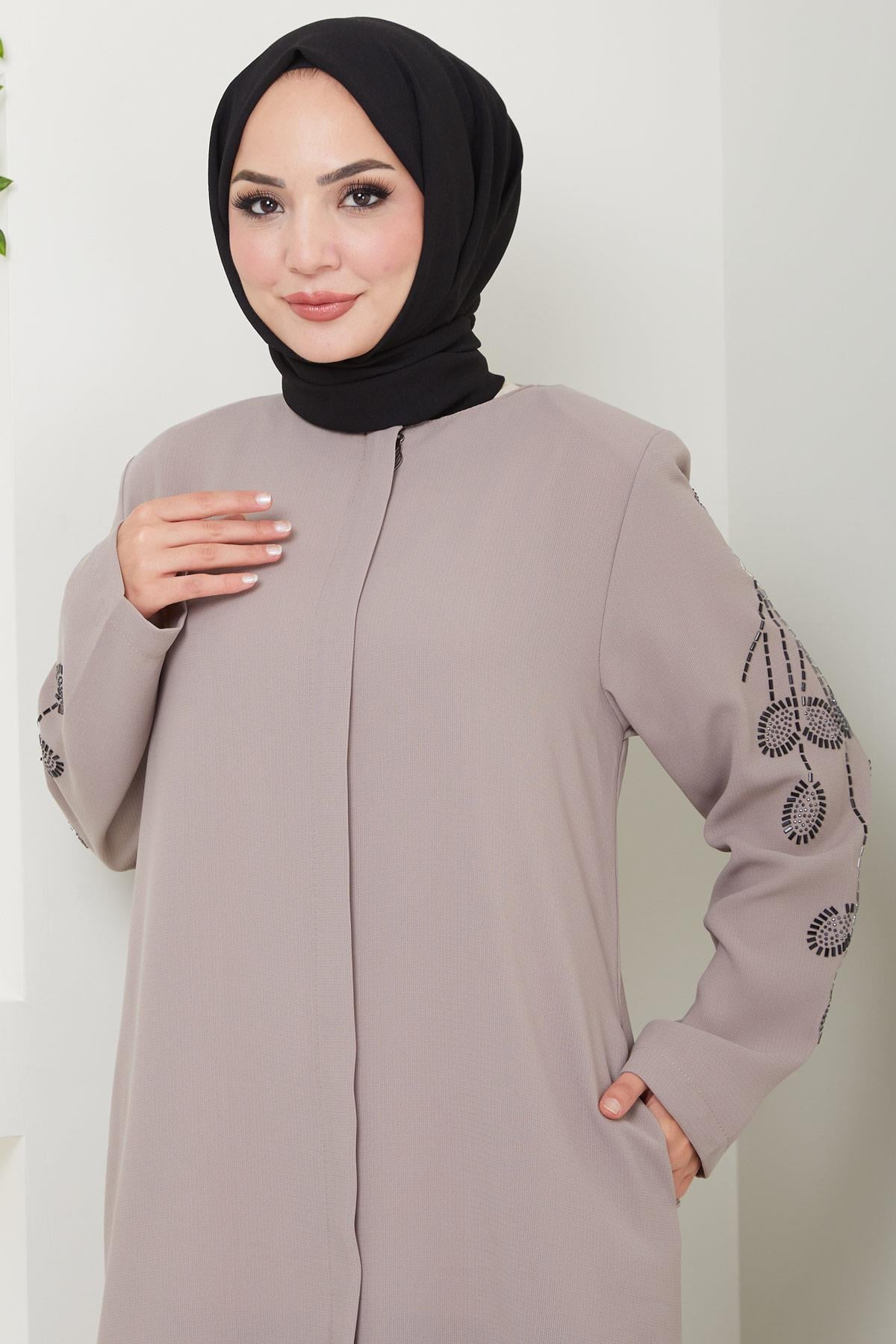 Nihan Kolları Taşlı Ferace Vizon HM2485
