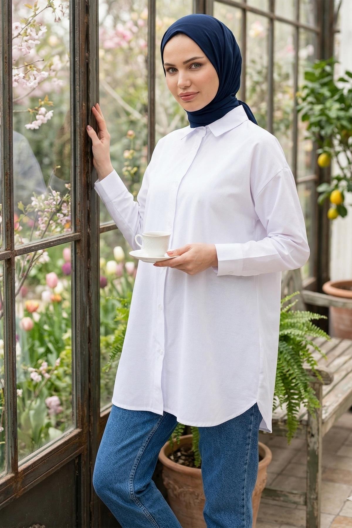 Oversize Gömlek Beyaz HM2903