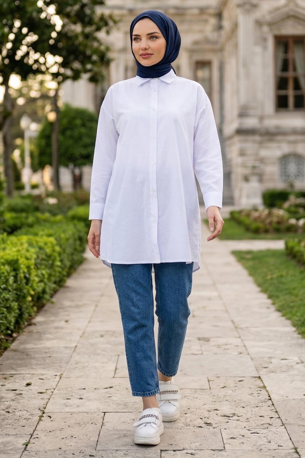 Oversize Gömlek Beyaz HM2903