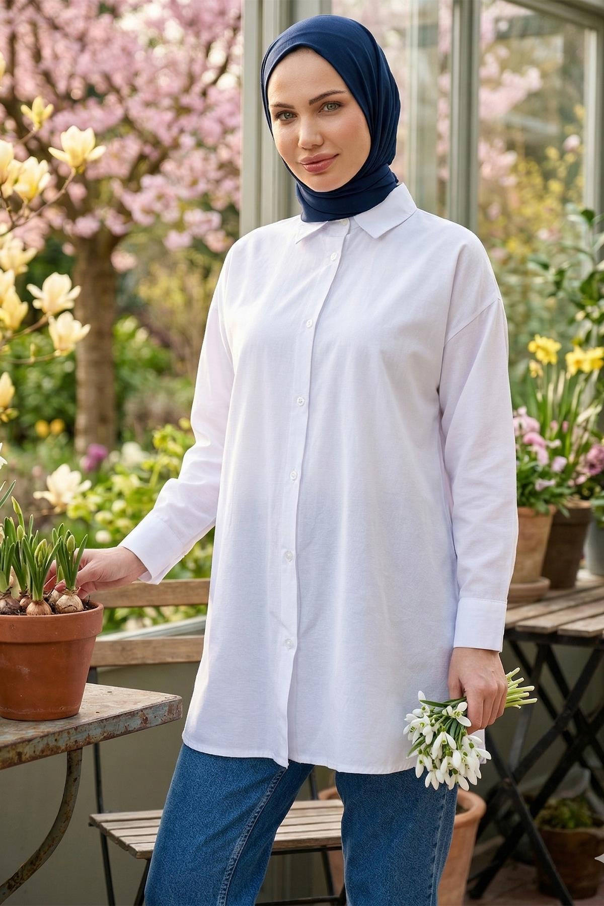 Oversize Gömlek Beyaz HM2903