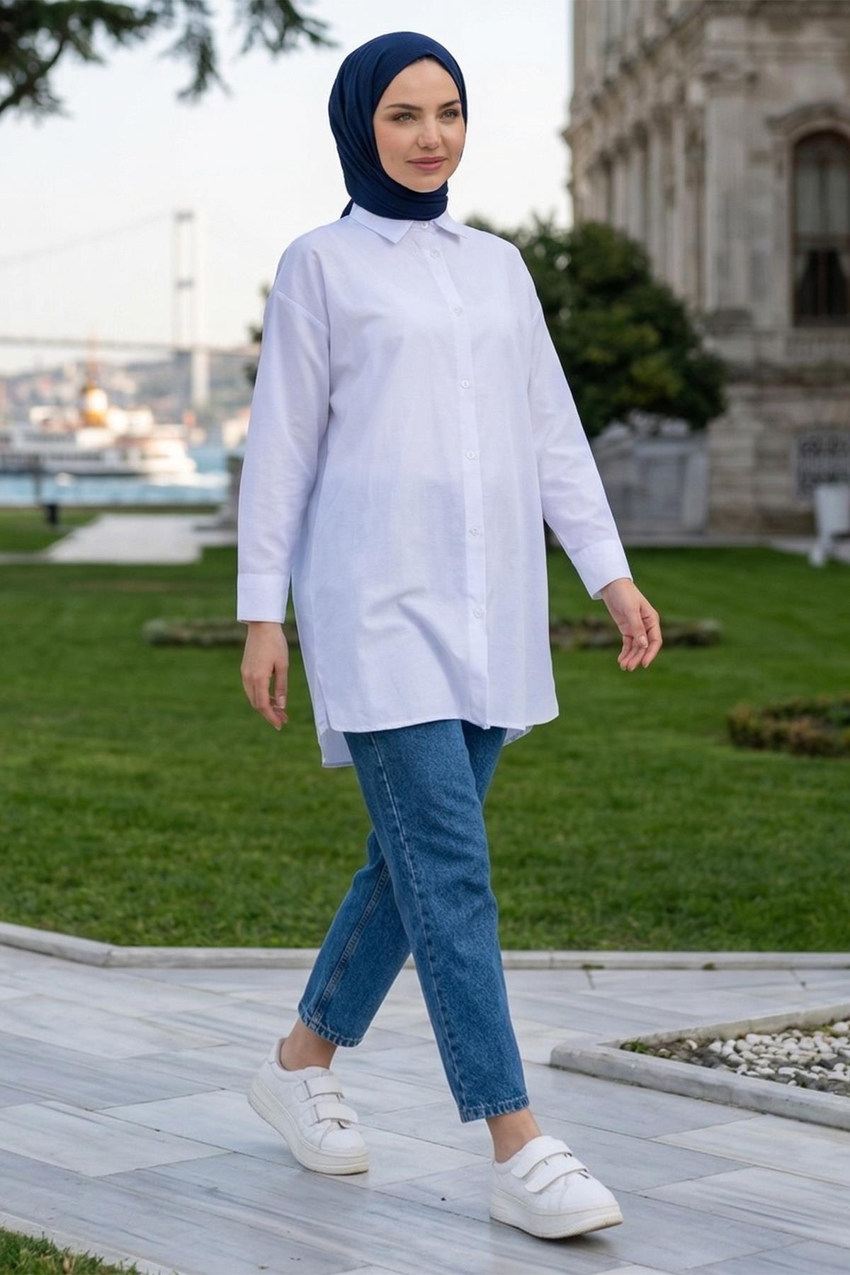 Oversize Gömlek Beyaz HM2903