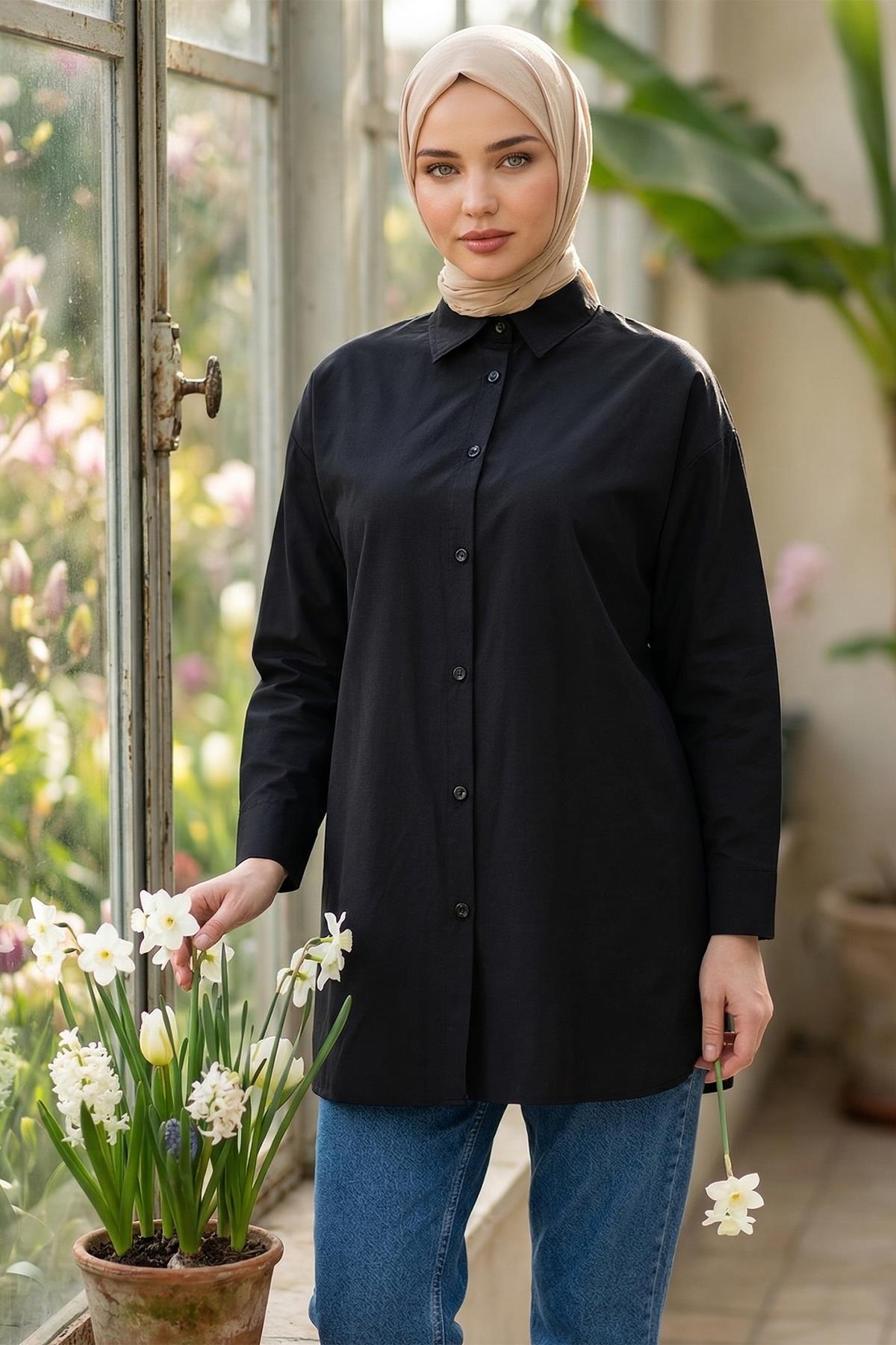 Oversize Gömlek Siyah HM2903