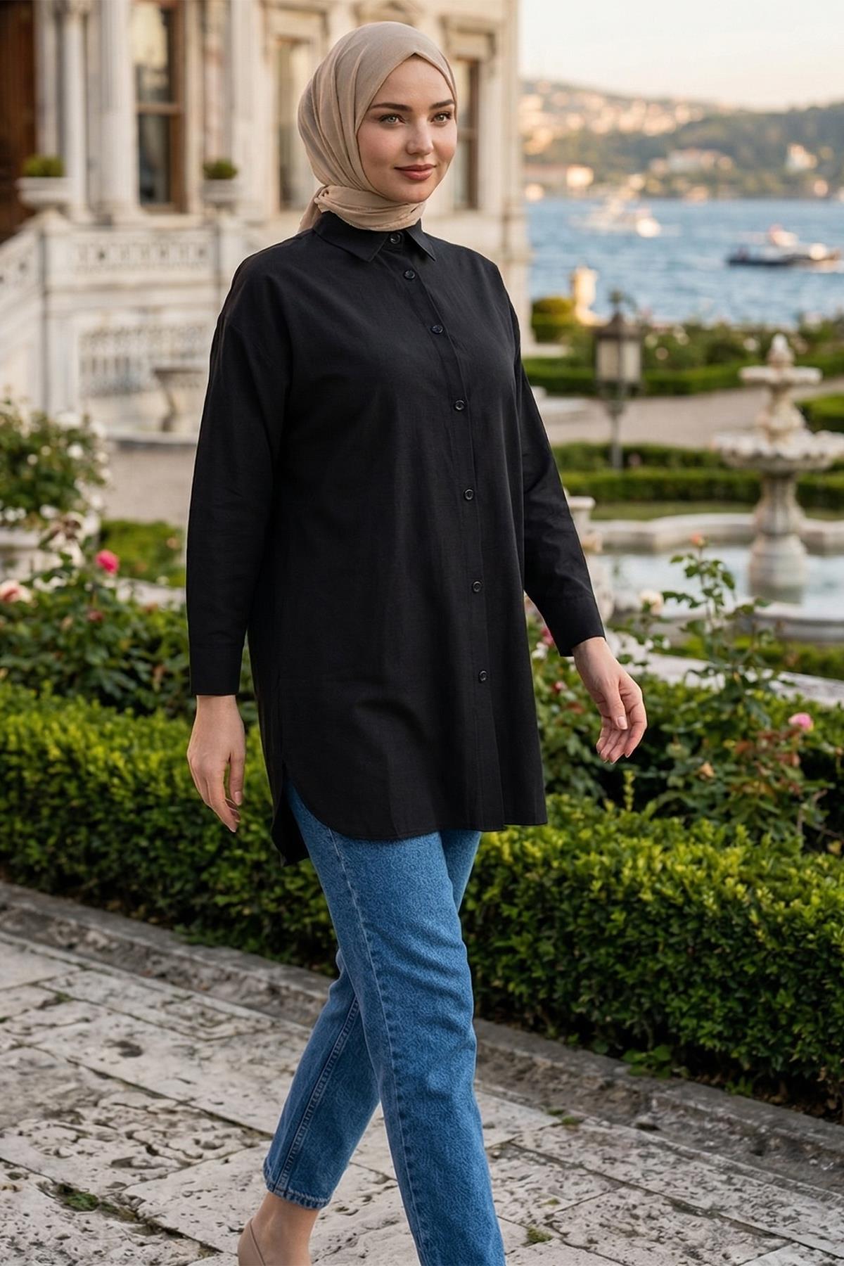Oversize Gömlek Siyah HM2903