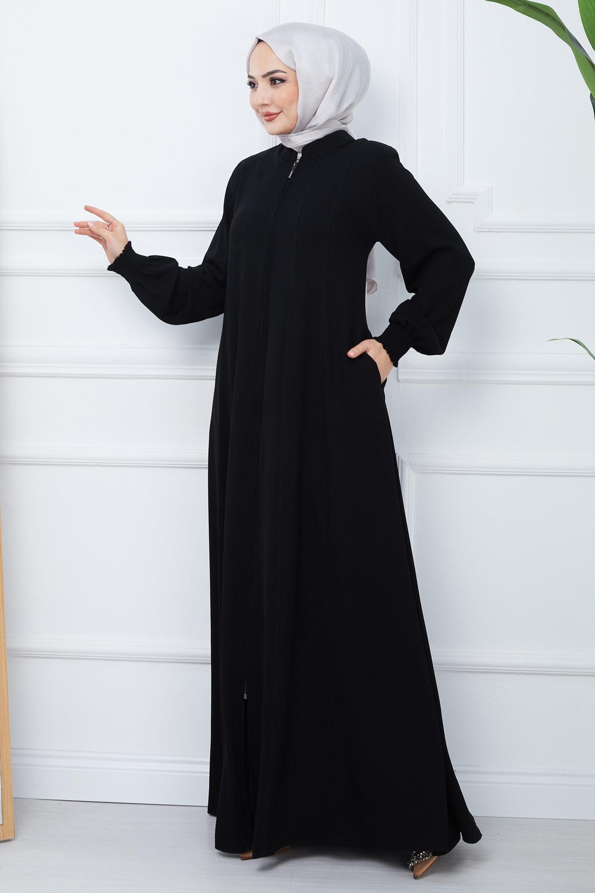 Parçalı Battal Beden Mevlana Ferace Siyah HM02362