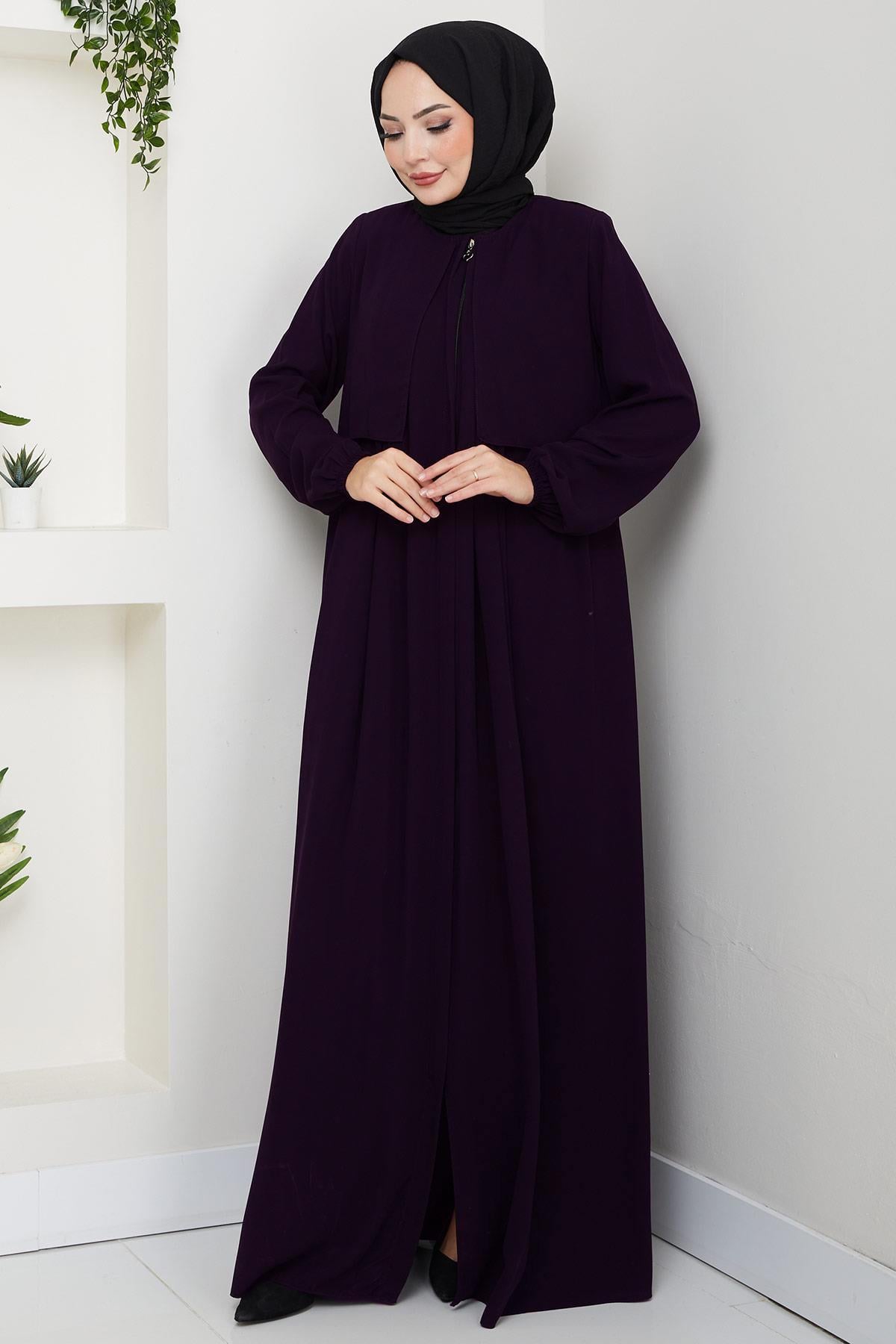 Pelerin Detaylı Ferace Mürdüm HM2867