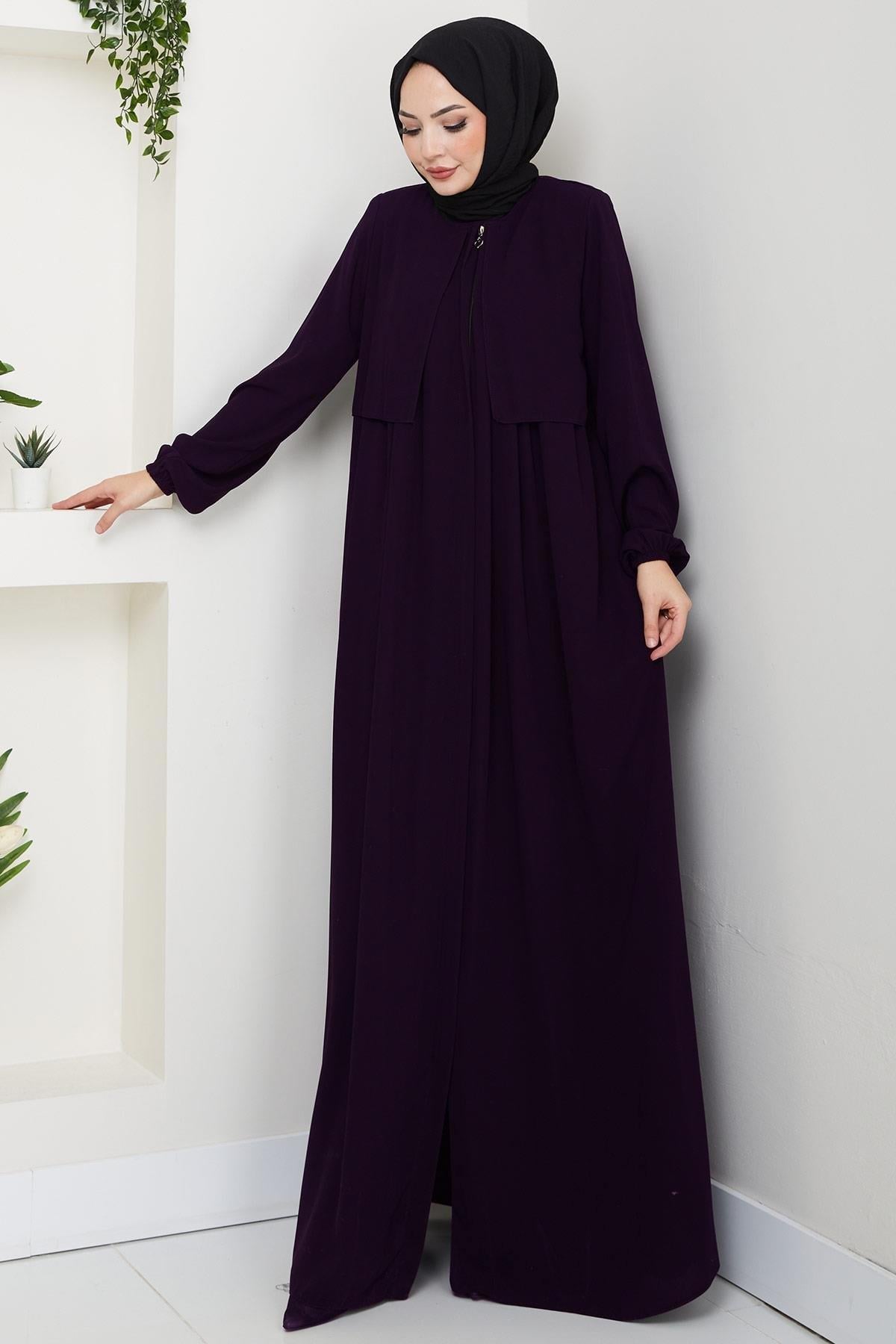 Pelerin Detaylı Ferace Mürdüm HM2867