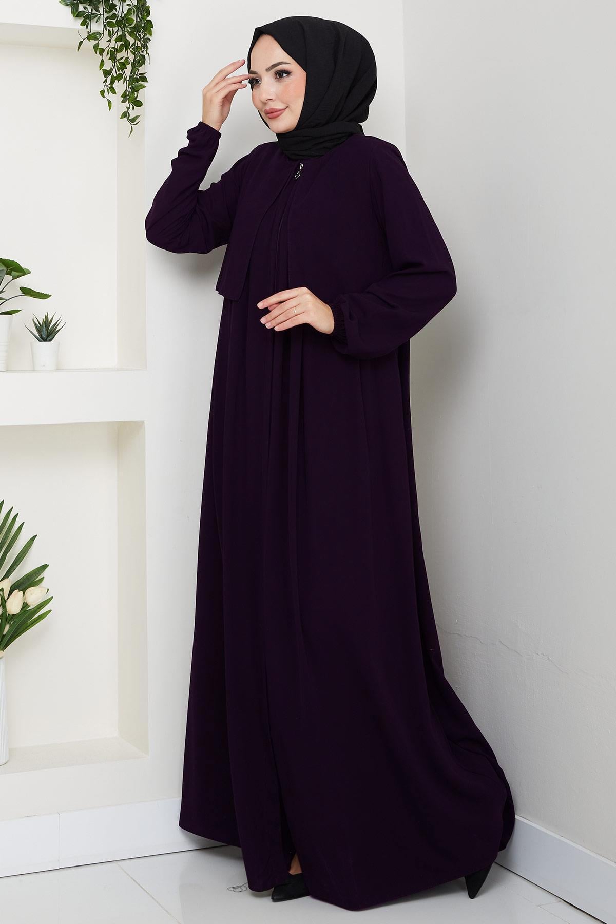 Pelerin Detaylı Ferace Mürdüm HM2867