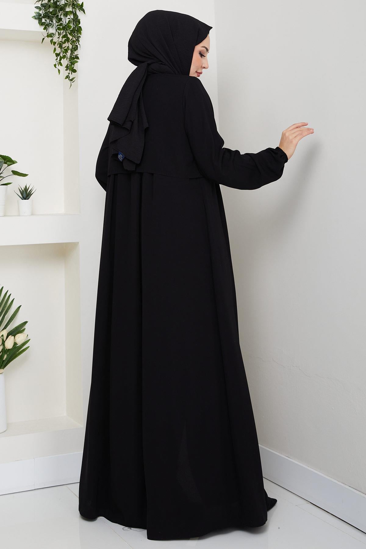 Pelerin Detaylı Ferace Siyah HM2867