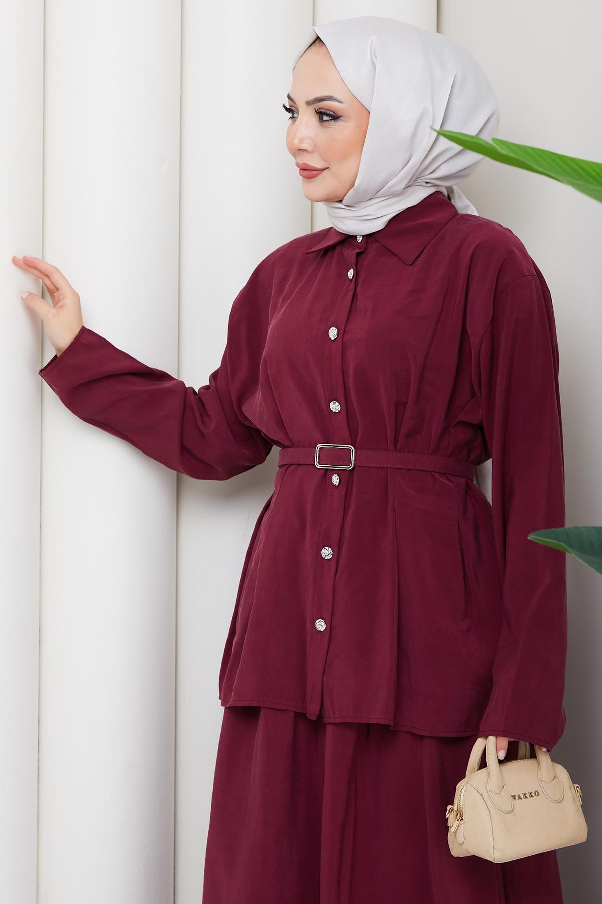 Pensli Kemerli Etekli Takım Bordo HM2883