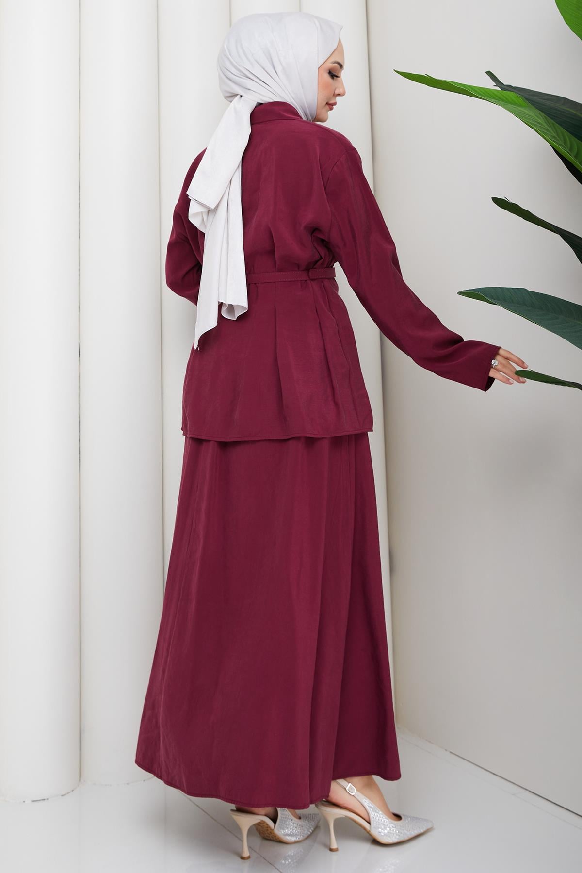 Pensli Kemerli Etekli Takım Bordo HM2883