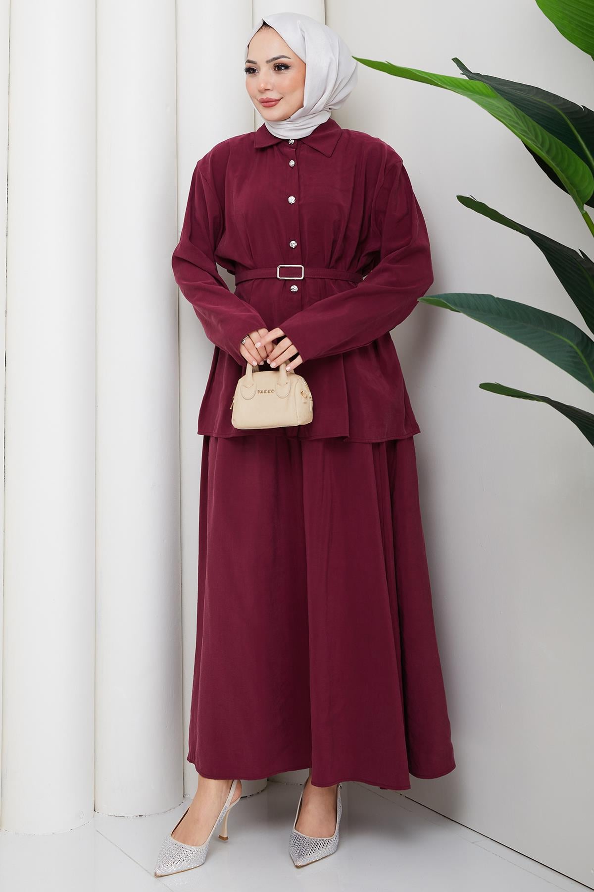 Pensli Kemerli Etekli Takım Bordo HM2883