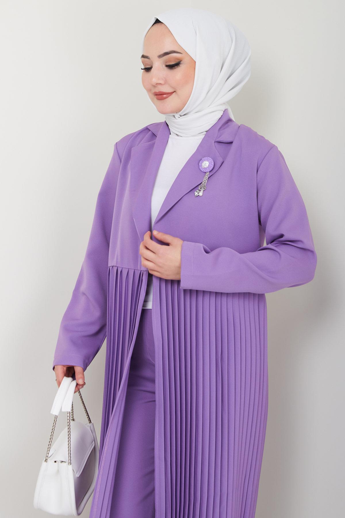 Piliseli Ceketli İkili Takım Lila HM2396